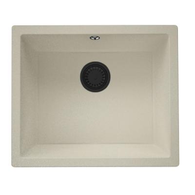 GraniteMy Universal Гранитна мивка в пясъчно бежово 50x40 cm, монтаж под, над и на нивото на плота, с черна цедка 1208967220