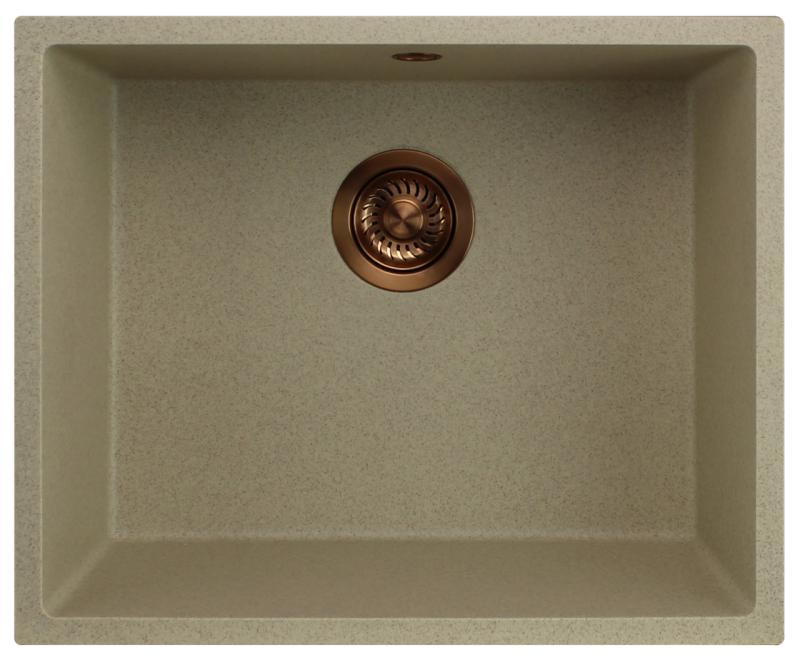 GraniteMy Universal Гранитна мивка в пясъчно бежово 50x40 cm, монтаж под, над и на нивото на плота, с медна цедка 1208967221