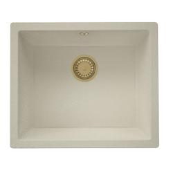 GraniteMy Universal Гранитна мивка в пясъчно бежово 50x40 cm, монтаж под, над и на нивото на плота, със златиста цедка 1208967222