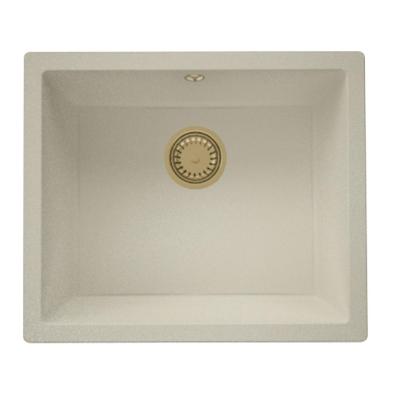 GraniteMy Universal Гранитна мивка в пясъчно бежово 50x40 cm, монтаж под, над и на нивото на плота, със златиста цедка 1208967222