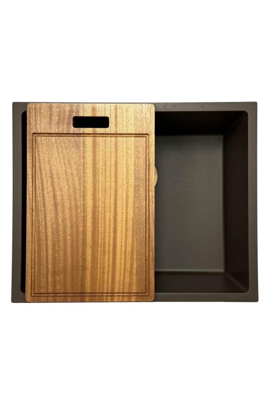 GraniteMy Universal Гранитна мивка в цвят кафе 50x40 cm,  монтаж под, над и на нивото на плота, с медна цедка 1208967229