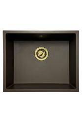 GraniteMy Universal Гранитна мивка в цвят кафе 50x40 cm, монтаж под, над и на нивото на плота, със златиста цедка 1208967230