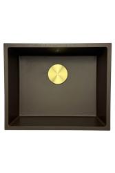 GraniteMy Universal Гранитна мивка в цвят кафе 50x40 cm, монтаж под, над и на нивото на плота, със златиста цедка 1208967230