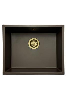 GraniteMy Universal Гранитна мивка в цвят кафе 50x40 cm, монтаж под, над и на нивото на плота, със златиста цедка 1208967230