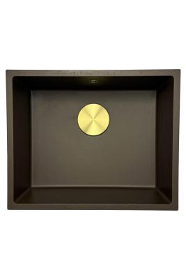 GraniteMy Universal Гранитна мивка в цвят кафе 50x40 cm, монтаж под, над и на нивото на плота, със златиста цедка 1208967230