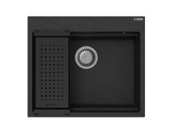Гранитна мивка GraniteMy Steam 56x48 см черна, за монтаж на плот, с неръждаема тапа, включително аксесоари 1208967231