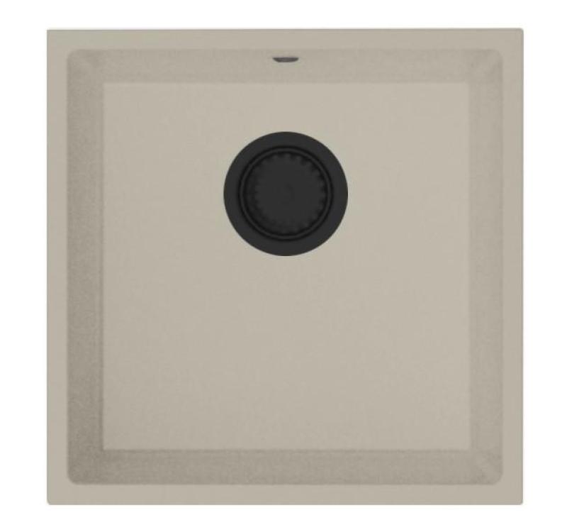 GraniteMy Universal Гранитна мивка в пясъчно бежово 40x40 cm, монтаж под, над и на нивото на плота, с черна цедка 1208967232