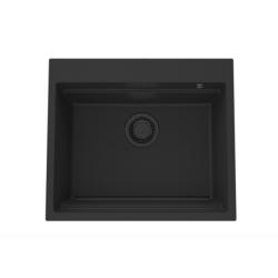 Гранитната мивка GraniteMy Steam 56x48 см черна за монтаж на плот с черна тапа, включително аксесоари 1208967233