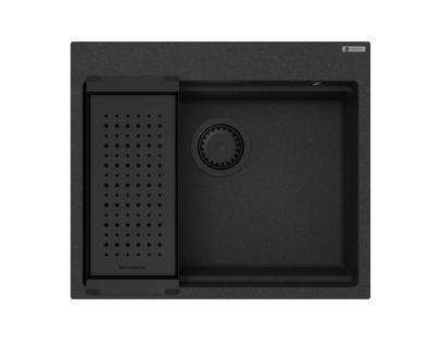 Гранитната мивка GraniteMy Steam 56x48 см черна за монтаж на плот с черна тапа, включително аксесоари 1208967233