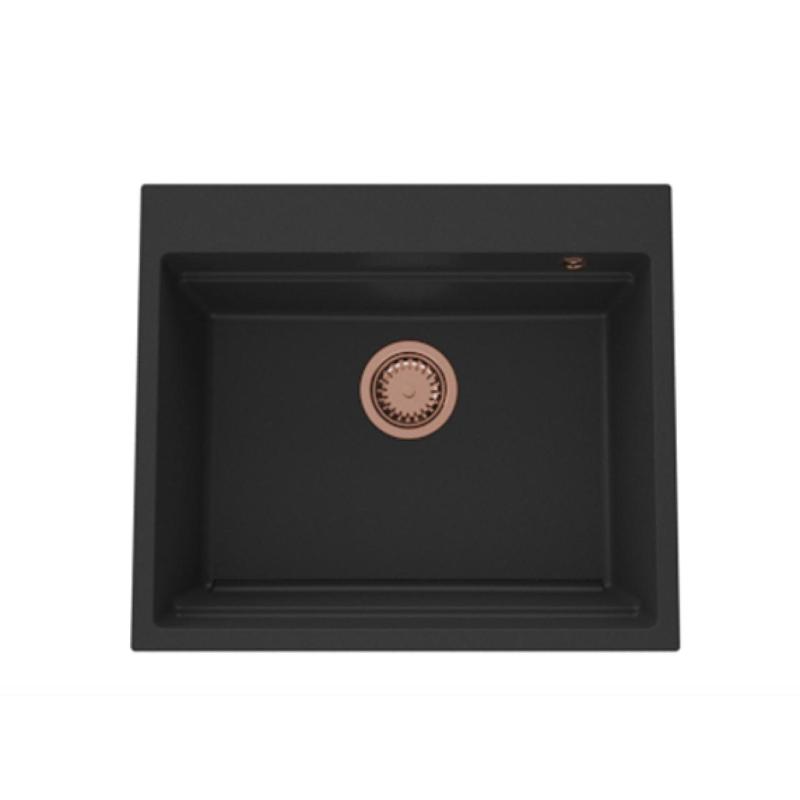 Гранитна мивка GraniteMy Steam 56x48 см, черна, за вграждане, с меден сифон и включени аксесоари 1208967234