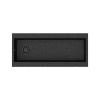 GraniteMy Trog голяма черна гранитна мивка 116x50 см черна, върху плот с отвор за смесител, с черен сифон 1208967237