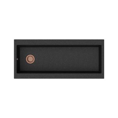 GraniteMy Trog гранитна много голяма черна мивка 116x50 см черен монтаж с отвор за кран с медна тапа 1208967238