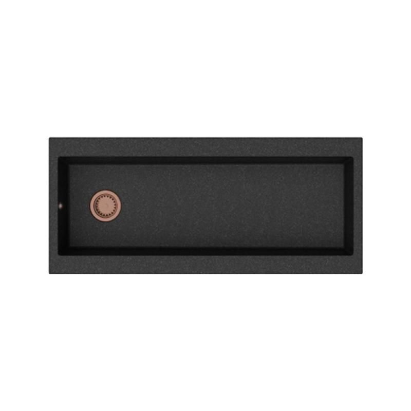 GraniteMy Trog гранитна много голяма черна мивка 116x50 см черен монтаж с отвор за кран с медна тапа 1208967238