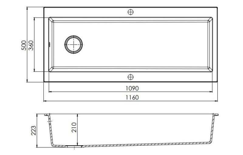 GraniteMy Trog гранитна много голяма черна мивка 116x50 см черен монтаж с отвор за кран с медна тапа 1208967238