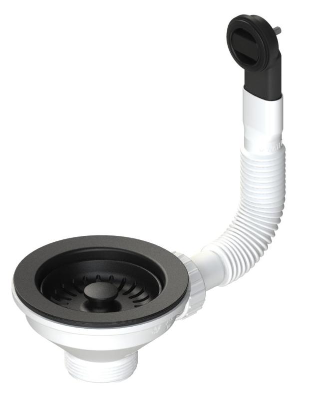 Granitemy комплект за кошница, матово черно, комплект за отвод на мивка, включително преливник, кръгъл и правоъгълен 1208967256