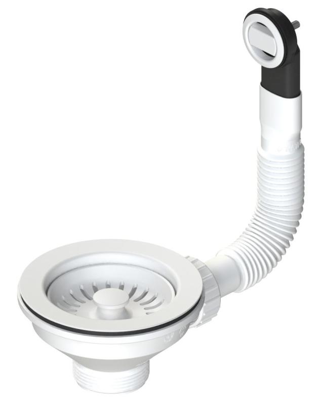 Granitemy комплект за кошница, матово бял, комплект за отвод на мивка, включващ преливник, кръгъл и правоъгълен 1208967257