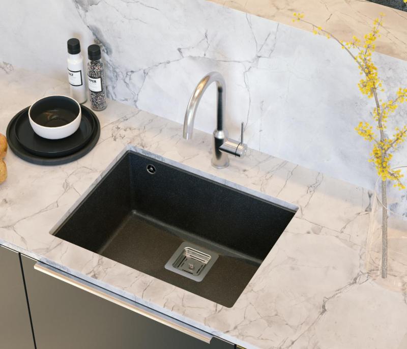 Куадри Куадрангъл антрацит гранит подмонтируем умивалник 55x42см с неръждаема тапа 1208967273