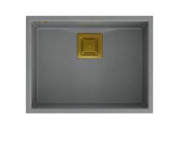 Куадри Quadrangle сива гранитна подмонтируема мивка със златна запушалка 55x42 см 1208967275