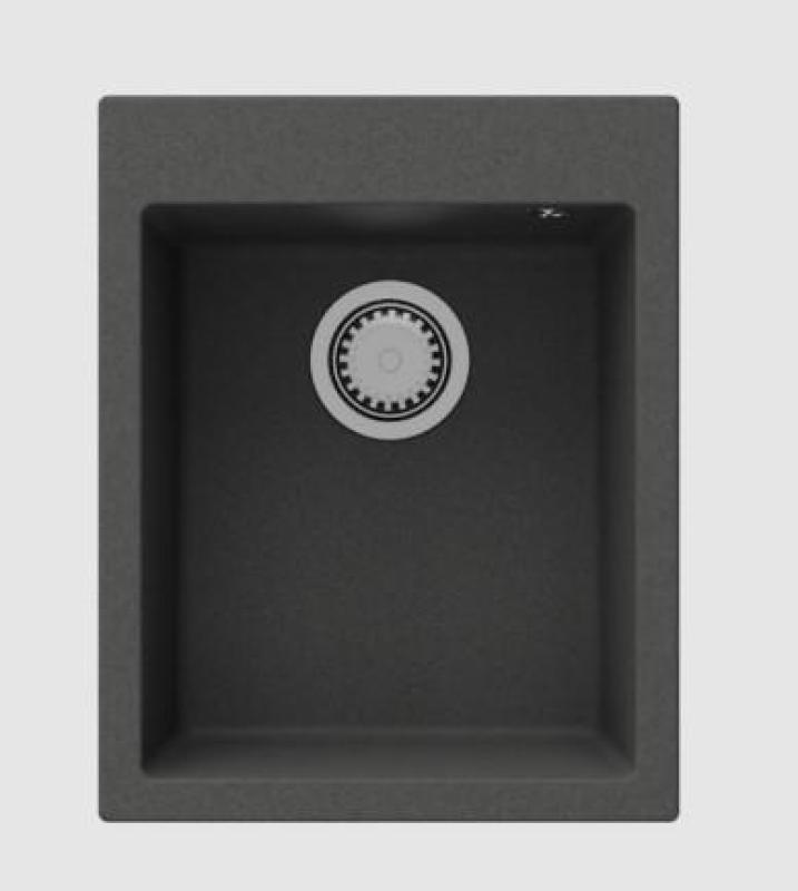 GraniteMy Бремен гранитна мивка 40x50 см черна за монтаж върху плот, под плот и на равнище с плот с отвор за смесител с неръждаема стоманена тапа 1208967278