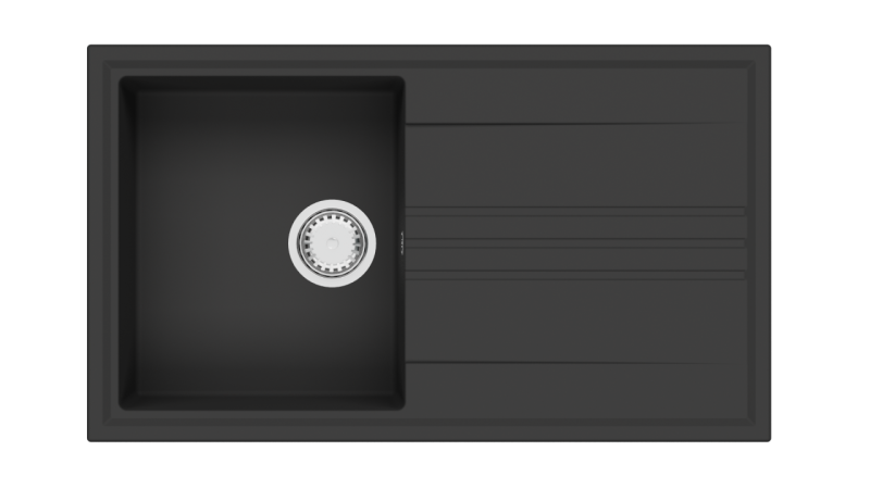 ГранитMy Веси гранитен монтажен черен мивка 86x50cm с оттичане, обратим със стоманен чеп 1208967279