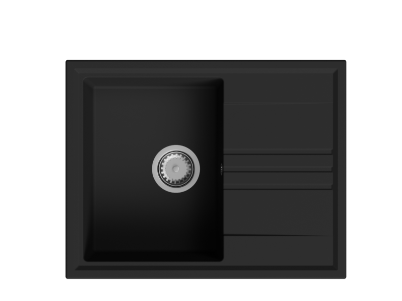 GraniteMy Веси гранитен монтажен черен мивка 64x50cm с оттичане, обратим с неръждаем щепсел 1208967280
