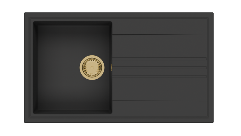 GraniteMy Вижте гранитен монтажен черен мивка 86x50cm с оттичане, обратим със златен щепсел 1208967289