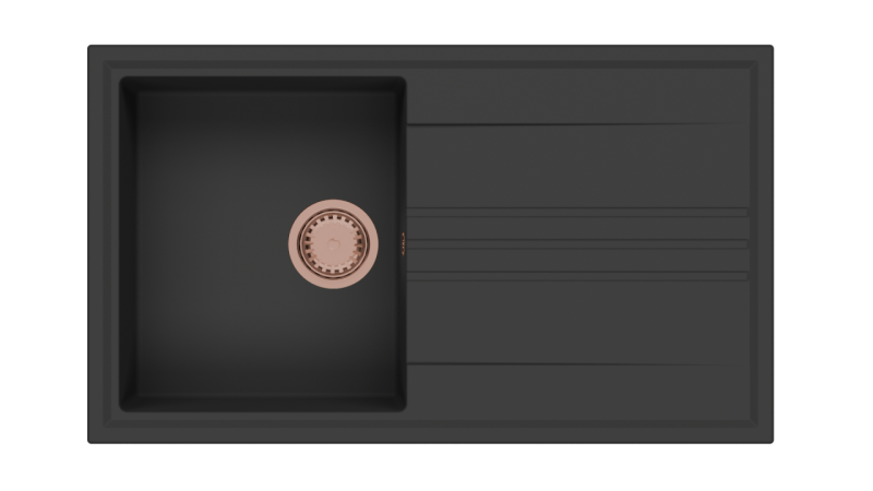 ГранитМи Веси гранитен монтажен черен мивка 86x50см с оттичане, обратим с меден щепсел 1208967290