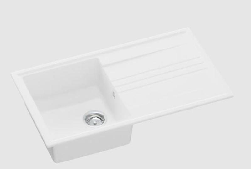 ГранитМай Веси гранитен надстройка бял мивка 86x50cm с отцеждане обратим с неръждаема стоманена щепсела 1208967291
