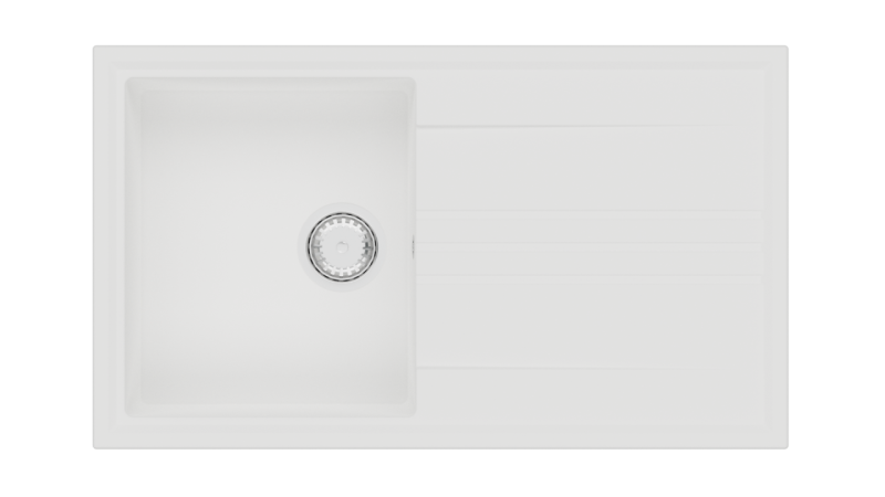 ГранитМай Веси гранитен надстройка бял мивка 86x50cm с отцеждане обратим с неръждаема стоманена щепсела 1208967291