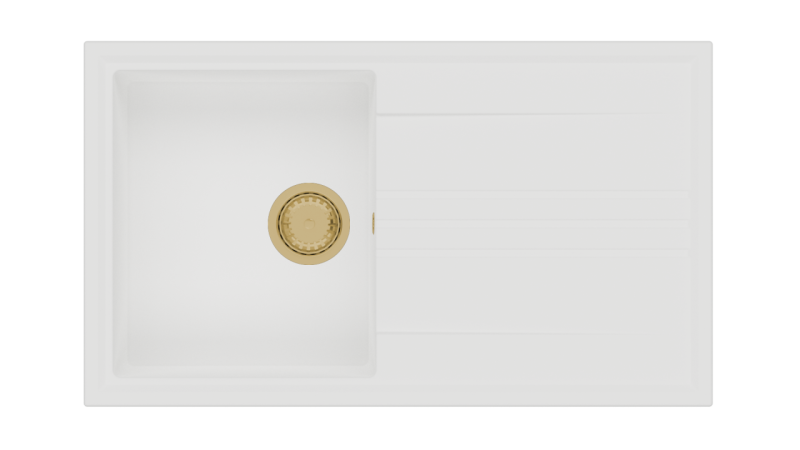 ГранитМи Веси гранитен монтаж бял мивка 86x50cm със сушилня, обратим със златен щепсел 1208967293