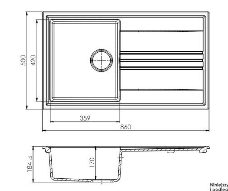 ГранитМи Веси гранитен монтаж бял мивка 86x50cm със сушилня, обратим със златен щепсел 1208967293