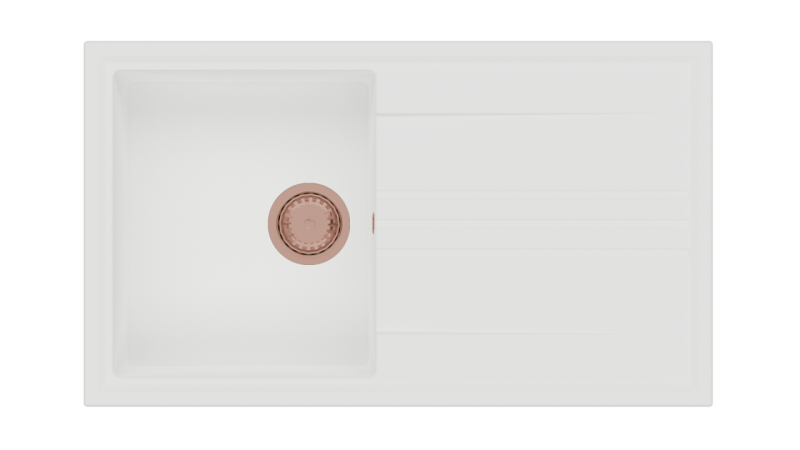 ГранитМy Веси гранитна горна бяла мивка 86x50см с отцеждаща повърхност, обратима, с меден щепсел 1208967294