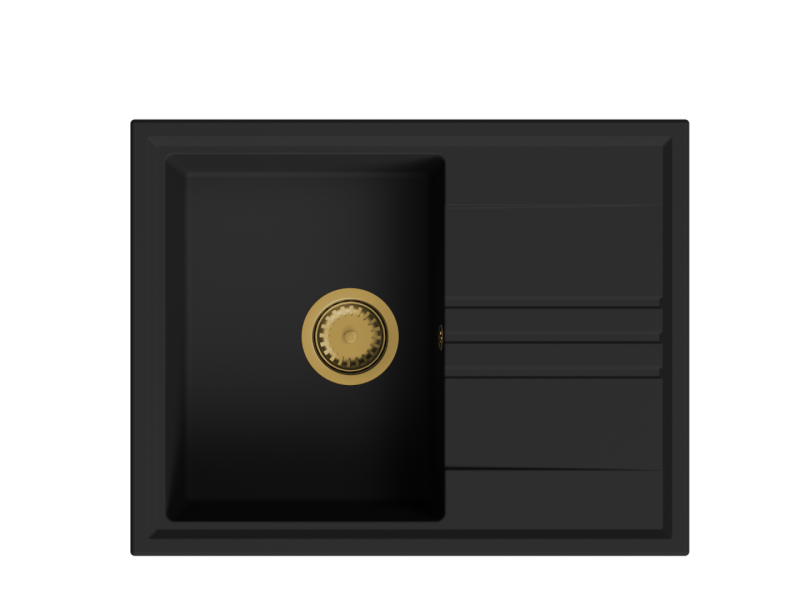 GraniteMy Веси гранитна плот мивка 64x50cm с черен цвят, обратима със златен щепсел 1208967296
