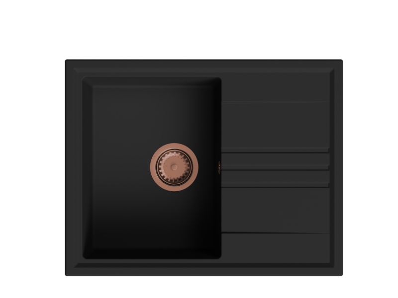 ГранитМай Веси гранитен монтажен черен мивка 64x50см със сушилник, обратим с меден щепсел 1208967297