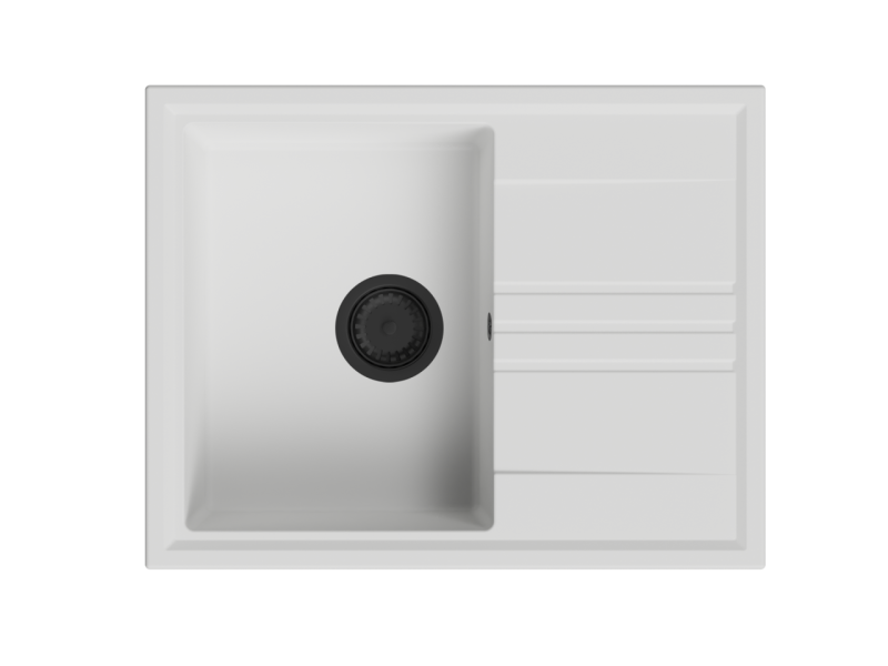 GraniteMy Виж гранитен монтажен бял мивка 64x50см със сушилня, обратим с черен щепсел 1208967299