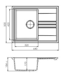 GraniteMy Vesi extra плитка гранитна мивка за монтаж отгоре с размери 64x50cm, с обръщаемо отцеждане и златен (четкан месинг) клапан 1208967300