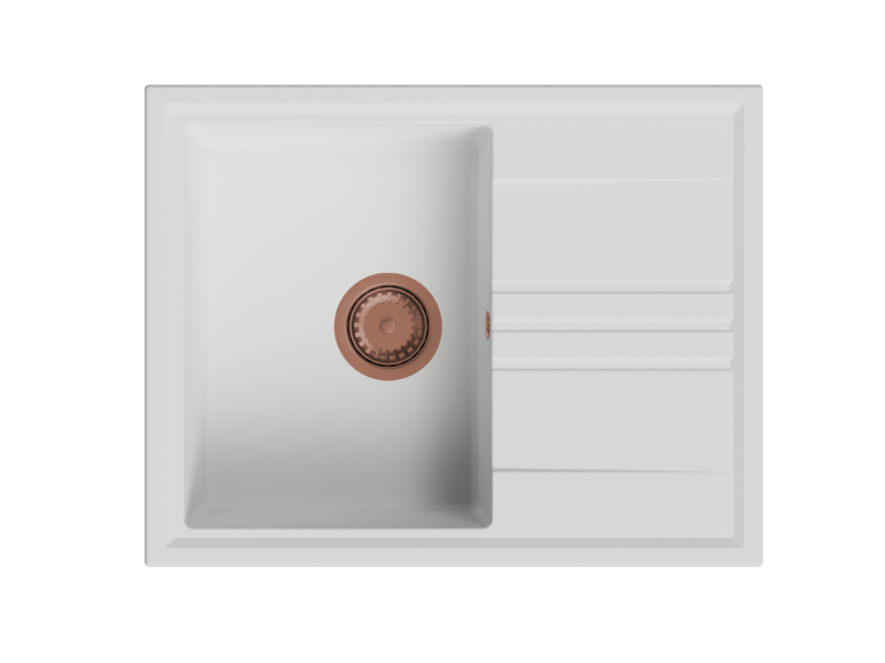 GraniteMy Води гранитен монтажен бял мивка 64x50см със сушилня, обратим с меден щепсел 1208967301