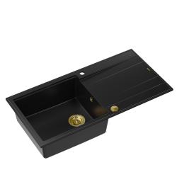 Quadri Luton черна гранитна мивка с отцедник, обръщаема, 100x50см, със златен сифон 1208967317