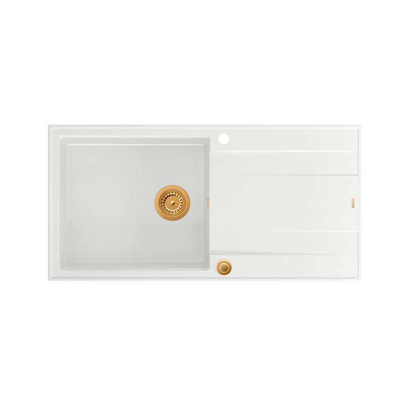 Куадри Лутон бяла гранитна мивка с отцедник, обръщаща се 100x50см с меден клапан 1208967318