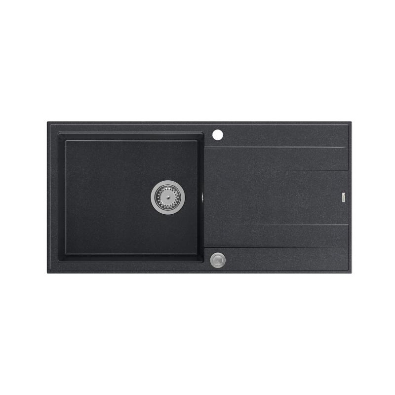 Квадри Лутон антрацит гранитна мивка за вграждане с отцедник, обръщаема, 100x50см, с неръждаема тапа 1208967320
