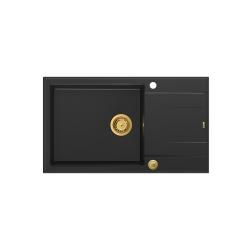 Quadri Luton черна гранитна голяма мивка с отцедник, обратима, 86x50см с златна тапа 1208967327