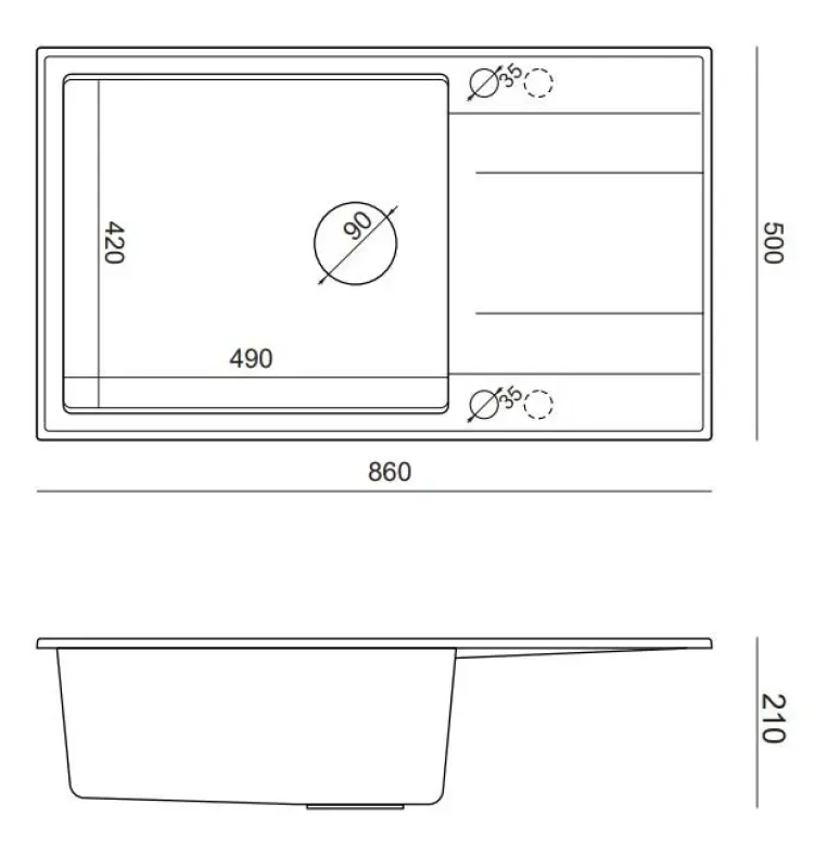 Quadri Luton черна гранитна голяма мивка с отцедник, обратима, 86x50см с златна тапа 1208967327