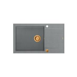 Quadri Luton сив гранитен голям мивка с отцедник, обратим, 86x50см, с медна тапа 1208967331