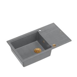 Quadri Luton сив гранитен голям мивка с отцедник, обратим, 86x50см, с медна тапа 1208967331