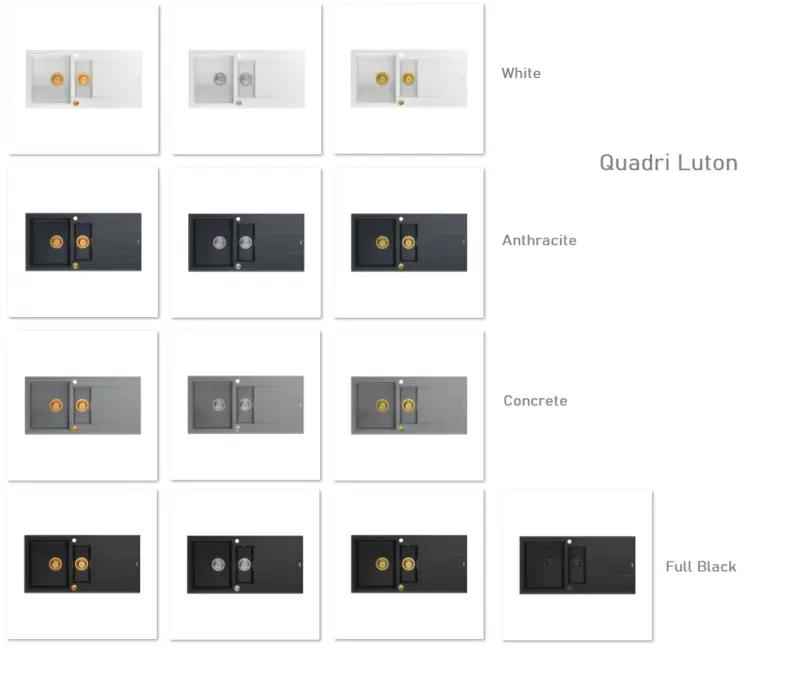 Quadri Luton сив гранитен голям мивка с отцедник, обратим, 86x50см, с медна тапа 1208967331