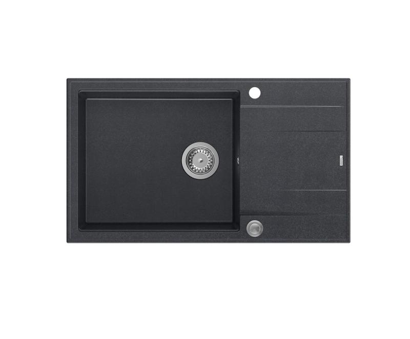 Куадри Лутон антрацит гранитна голяма мивка за монтаж с отцедник, обратима, 86x50см, с неръждаема стоманена тапа 1208967333