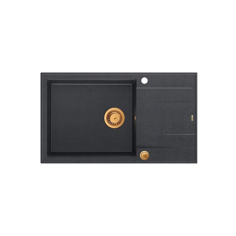 Quadri Luton антрацитен гранитен голям мивка с отцедник, обратим 86x50см с меден клапан 1208967335