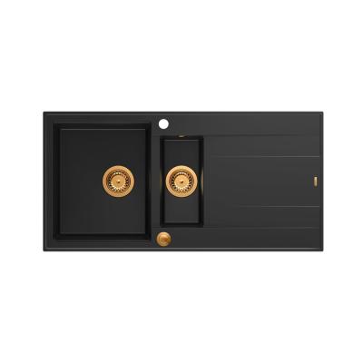 Quadri Luton черна гранитна мивка за вграждане 1,5 корита с отцедник, обръщаема, 100x50 см, с меден сифон 1208967347