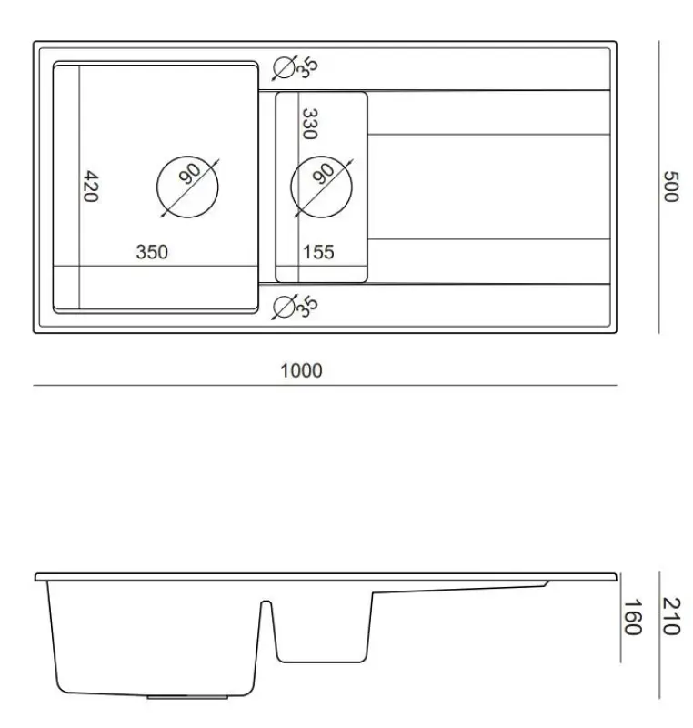 Quadri Luton сив гранитен надплотен умивалник с 1,5 корита и отцедник, обратим, 100x50 см, с неръждаема тапа 1208967350