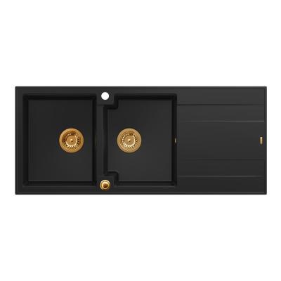 Куадри Лутон монтаж двойна гранитна мивка черна с отцедник 116x50 cm с меден клапан 1208967357